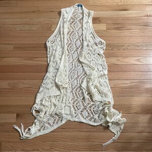 Crochet Knit Bolero Duster Womens Large Cream Vest Cottagecore Festival Boho
